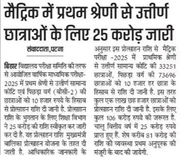 Bihar Board Matric 1st Division Scholarship 2025